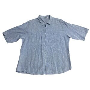 Amiani Men's Linen‎ Shirt Blue Button Pockets Preppy Old Money Cruise Beach XXL